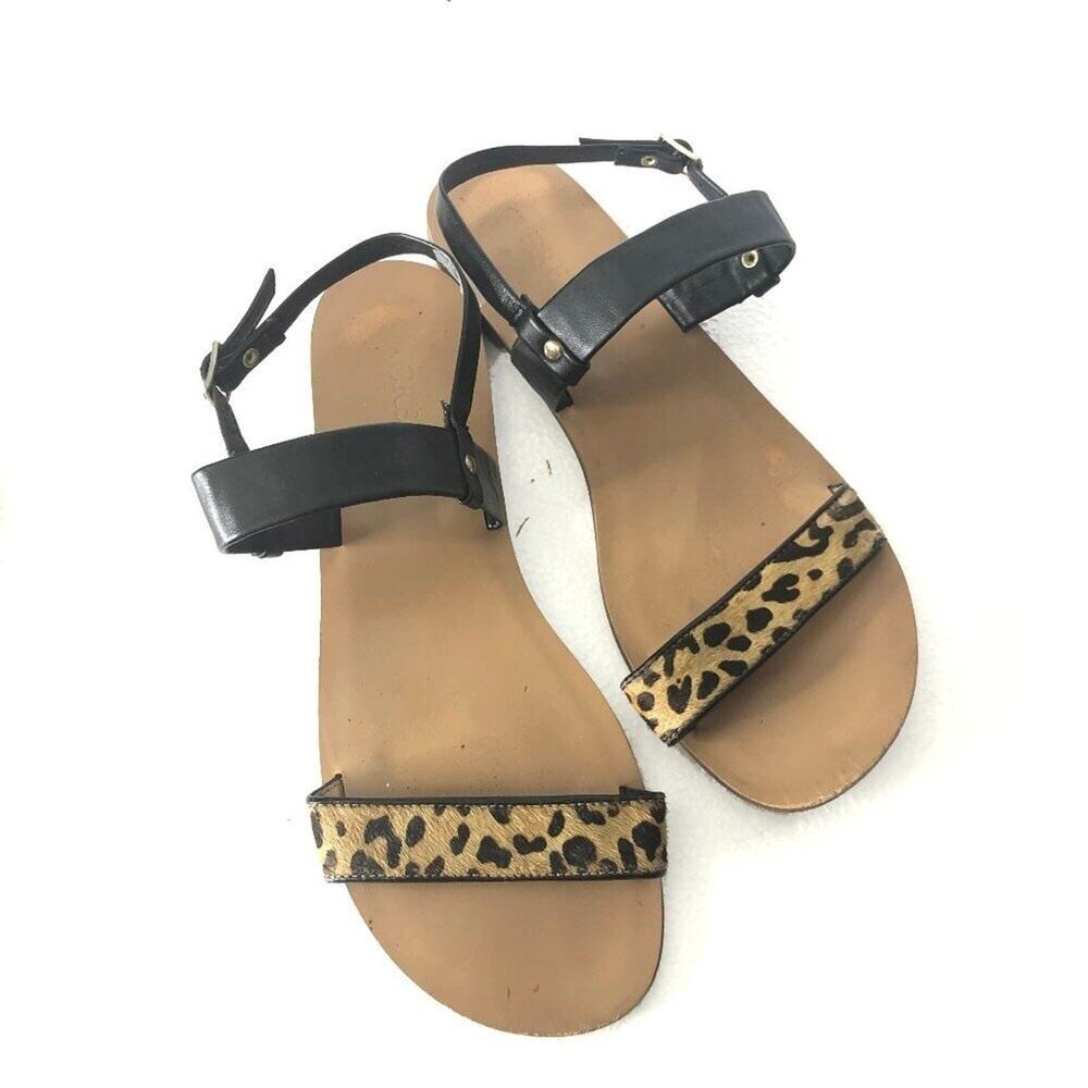 J.Crew Leopard Calf Hair Double Strap Sandal 8